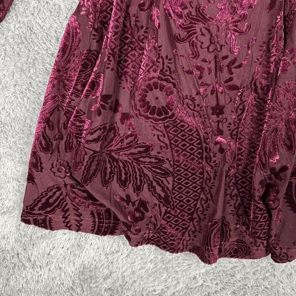 Easel Women's Witchy Romantic Velvet Burnout Empire Dress S Maroon Dark - Picture 6 of 16